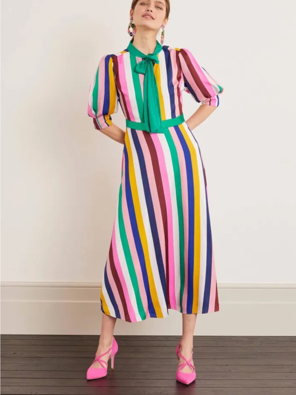 Boden Mila Multicolor Rainbow Stripe Midi Dress sz US 6R - Picture 4 of 12